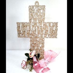 Wooden Cross Our Lord's Words Centerpiece. Our Father Prayer Cross Wall Decor